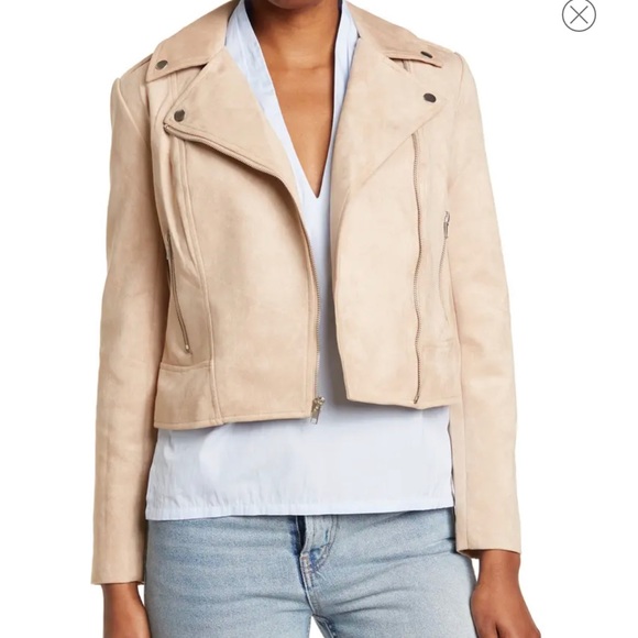 Vegan Suede Moto Jacket Tan M - Picture 7 of 12